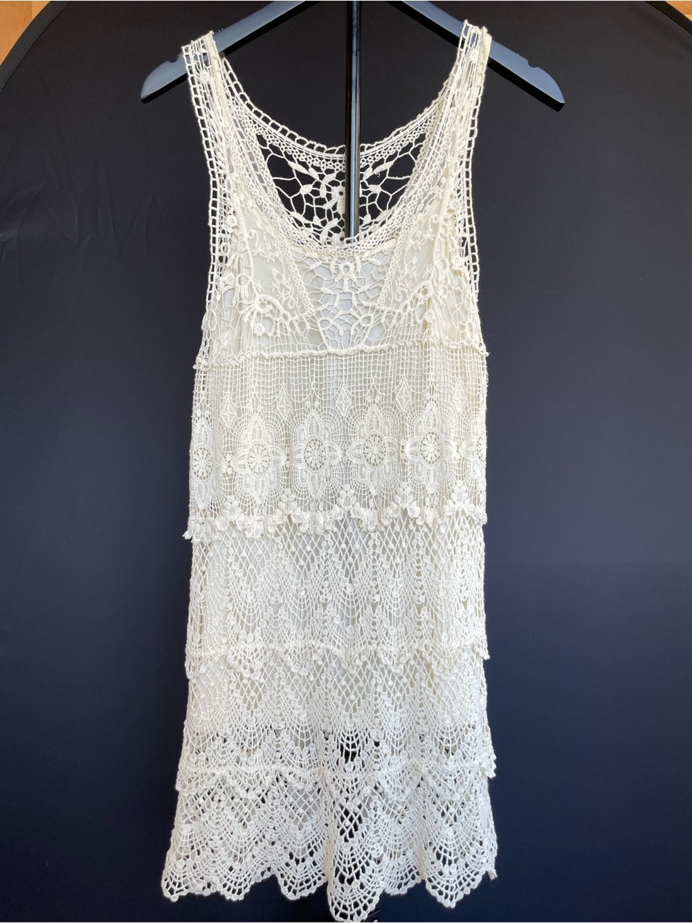Anthro Black Sheep Cream Crochet Sleeveless Boho Dress Cover Up Size  Small